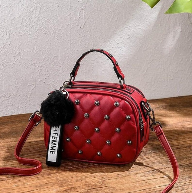 Mini PU Leather Crossbody Bags For Women 2020 Hair ball Shoulder Messenger Bag Ladies Small Rivet Handbags Travel Hand Bag