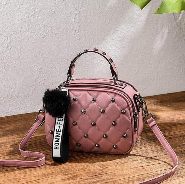 Mini PU Leather Crossbody Bags For Women 2020 Hair ball Shoulder Messenger Bag Ladies Small Rivet Handbags Travel Hand Bag