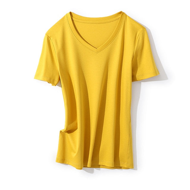 SuyaDream Women Solid T shirts Cotton and Silk mix Plain O neck Short Sleeved Shirts 2020 Summer Candy Colors Basic Top