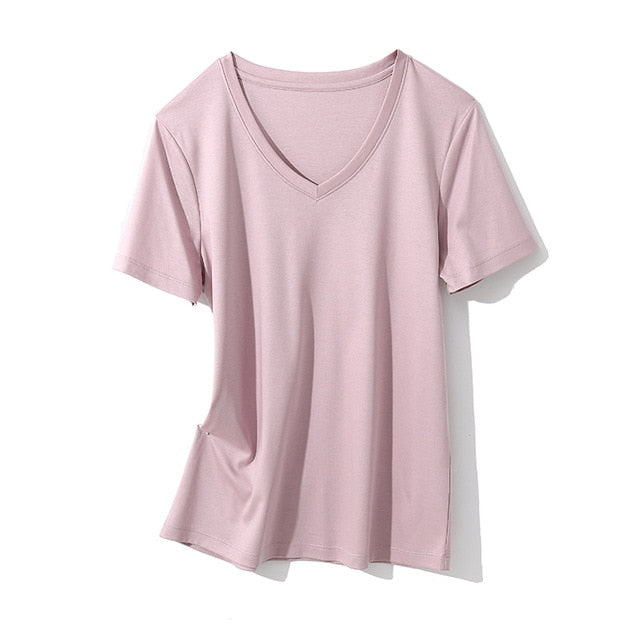SuyaDream Women Solid T shirts Cotton and Silk mix Plain O neck Short Sleeved Shirts 2020 Summer Candy Colors Basic Top