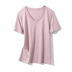 SuyaDream Women Solid T shirts Cotton and Silk mix Plain O neck Short Sleeved Shirts 2020 Summer Candy Colors Basic Top