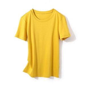 SuyaDream Women Solid T shirts Cotton and Silk mix Plain O neck Short Sleeved Shirts 2020 Summer Candy Colors Basic Top