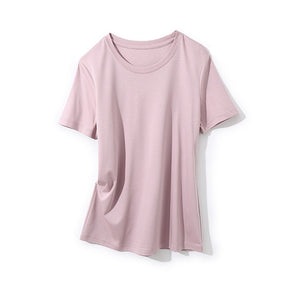 SuyaDream Women Solid T shirts Cotton and Silk mix Plain O neck Short Sleeved Shirts 2020 Summer Candy Colors Basic Top