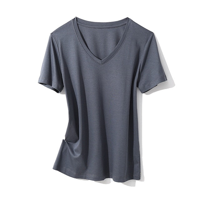 SuyaDream Women Solid T shirts Cotton and Silk mix Plain O neck Short Sleeved Shirts 2020 Summer Candy Colors Basic Top