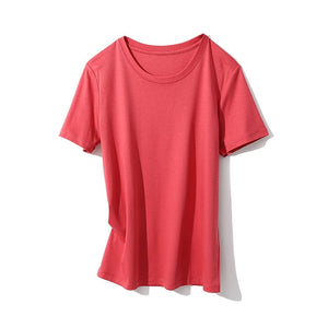 SuyaDream Women Solid T shirts Cotton and Silk mix Plain O neck Short Sleeved Shirts 2020 Summer Candy Colors Basic Top