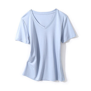 SuyaDream Women Solid T shirts Cotton and Silk mix Plain O neck Short Sleeved Shirts 2020 Summer Candy Colors Basic Top