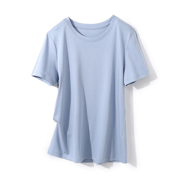 SuyaDream Women Solid T shirts Cotton and Silk mix Plain O neck Short Sleeved Shirts 2020 Summer Candy Colors Basic Top