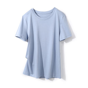 SuyaDream Women Solid T shirts Cotton and Silk mix Plain O neck Short Sleeved Shirts 2020 Summer Candy Colors Basic Top