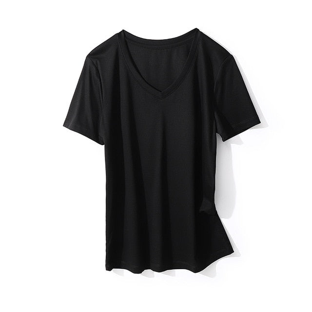 SuyaDream Women Solid T shirts Cotton and Silk mix Plain O neck Short Sleeved Shirts 2020 Summer Candy Colors Basic Top