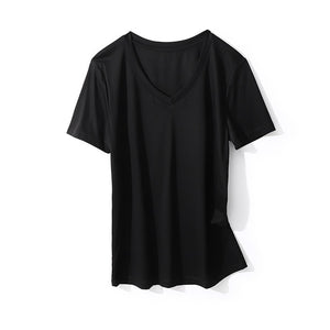 SuyaDream Women Solid T shirts Cotton and Silk mix Plain O neck Short Sleeved Shirts 2020 Summer Candy Colors Basic Top