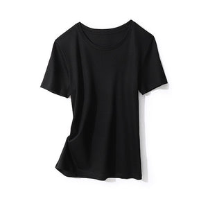 SuyaDream Women Solid T shirts Cotton and Silk mix Plain O neck Short Sleeved Shirts 2020 Summer Candy Colors Basic Top