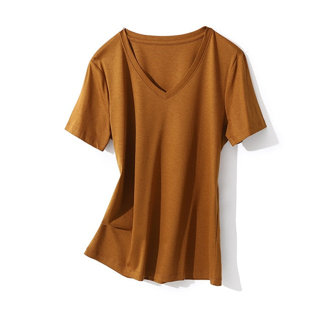SuyaDream Women Solid T shirts Cotton and Silk mix Plain O neck Short Sleeved Shirts 2020 Summer Candy Colors Basic Top