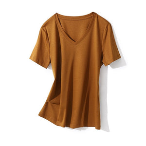 SuyaDream Women Solid T shirts Cotton and Silk mix Plain O neck Short Sleeved Shirts 2020 Summer Candy Colors Basic Top