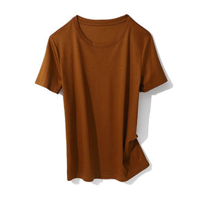 SuyaDream Women Solid T shirts Cotton and Silk mix Plain O neck Short Sleeved Shirts 2020 Summer Candy Colors Basic Top