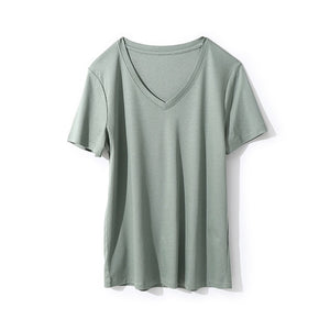 SuyaDream Women Solid T shirts Cotton and Silk mix Plain O neck Short Sleeved Shirts 2020 Summer Candy Colors Basic Top