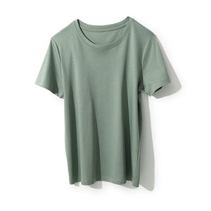 SuyaDream Women Solid T shirts Cotton and Silk mix Plain O neck Short Sleeved Shirts 2020 Summer Candy Colors Basic Top