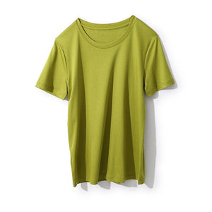 SuyaDream Women Solid T shirts Cotton and Silk mix Plain O neck Short Sleeved Shirts 2020 Summer Candy Colors Basic Top