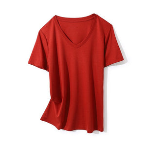 SuyaDream Women Solid T shirts Cotton and Silk mix Plain O neck Short Sleeved Shirts 2020 Summer Candy Colors Basic Top