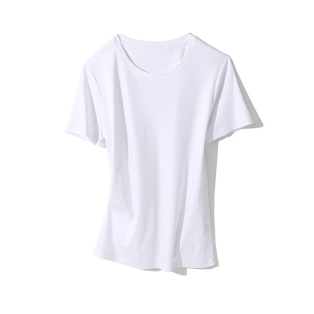 SuyaDream Women Solid T shirts Cotton and Silk mix Plain O neck Short Sleeved Shirts 2020 Summer Candy Colors Basic Top