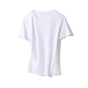 SuyaDream Women Solid T shirts Cotton and Silk mix Plain O neck Short Sleeved Shirts 2020 Summer Candy Colors Basic Top