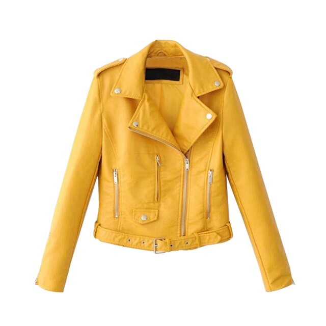 JODIMITTY 2020 Fashion Women Autumn Winter Black Faux Leather Jackets Zipper Basic Coat Turn-down Collar Biker Jacket With Blet