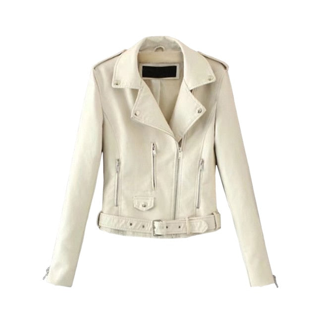 JODIMITTY 2020 Fashion Women Autumn Winter Black Faux Leather Jackets Zipper Basic Coat Turn-down Collar Biker Jacket With Blet