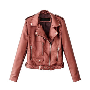 JODIMITTY 2020 Fashion Women Autumn Winter Black Faux Leather Jackets Zipper Basic Coat Turn-down Collar Biker Jacket With Blet