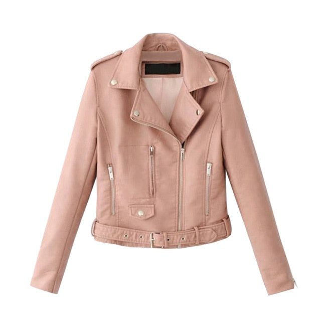 JODIMITTY 2020 Fashion Women Autumn Winter Black Faux Leather Jackets Zipper Basic Coat Turn-down Collar Biker Jacket With Blet