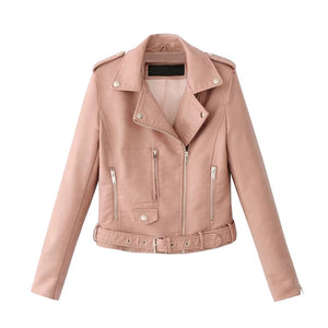 JODIMITTY 2020 Fashion Women Autumn Winter Black Faux Leather Jackets Zipper Basic Coat Turn-down Collar Biker Jacket With Blet