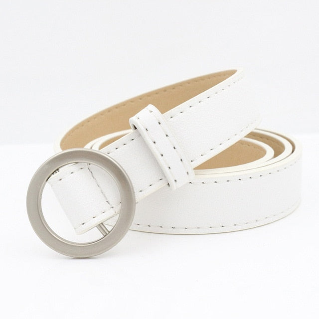 Thin Female Circle Buckles Black Belt Deduction Side Gold Buckle Jeans Belts Women Girls Double Ring Buckle Leather Waist Belt
