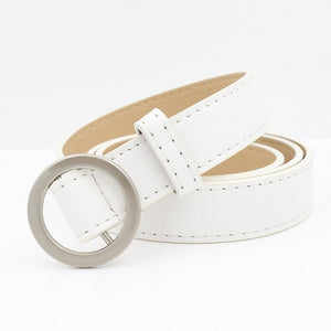 Thin Female Circle Buckles Black Belt Deduction Side Gold Buckle Jeans Belts Women Girls Double Ring Buckle Leather Waist Belt