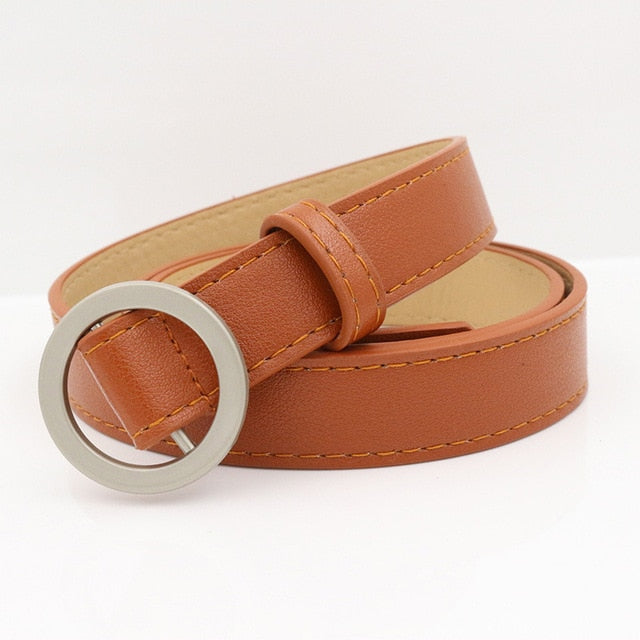 Thin Female Circle Buckles Black Belt Deduction Side Gold Buckle Jeans Belts Women Girls Double Ring Buckle Leather Waist Belt