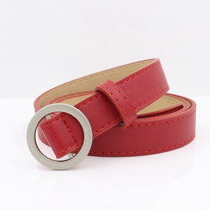 Thin Female Circle Buckles Black Belt Deduction Side Gold Buckle Jeans Belts Women Girls Double Ring Buckle Leather Waist Belt