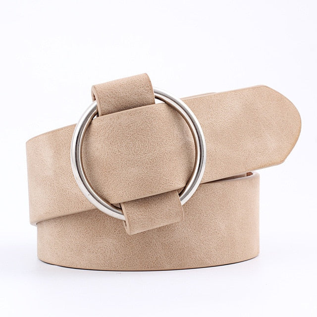 Thin Female Circle Buckles Black Belt Deduction Side Gold Buckle Jeans Belts Women Girls Double Ring Buckle Leather Waist Belt