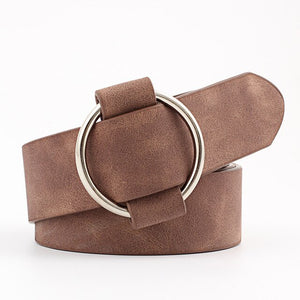 Thin Female Circle Buckles Black Belt Deduction Side Gold Buckle Jeans Belts Women Girls Double Ring Buckle Leather Waist Belt
