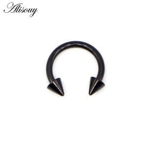 Alisouy 1pcs sugical Stainless Steel Spike Nose Septum Ring Eyebrow Tragus Ear Rings Body Piercing Jewelry for men women 8 color
