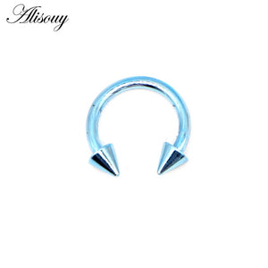 Alisouy 1pcs sugical Stainless Steel Spike Nose Septum Ring Eyebrow Tragus Ear Rings Body Piercing Jewelry for men women 8 color