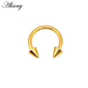 Alisouy 1pcs sugical Stainless Steel Spike Nose Septum Ring Eyebrow Tragus Ear Rings Body Piercing Jewelry for men women 8 color