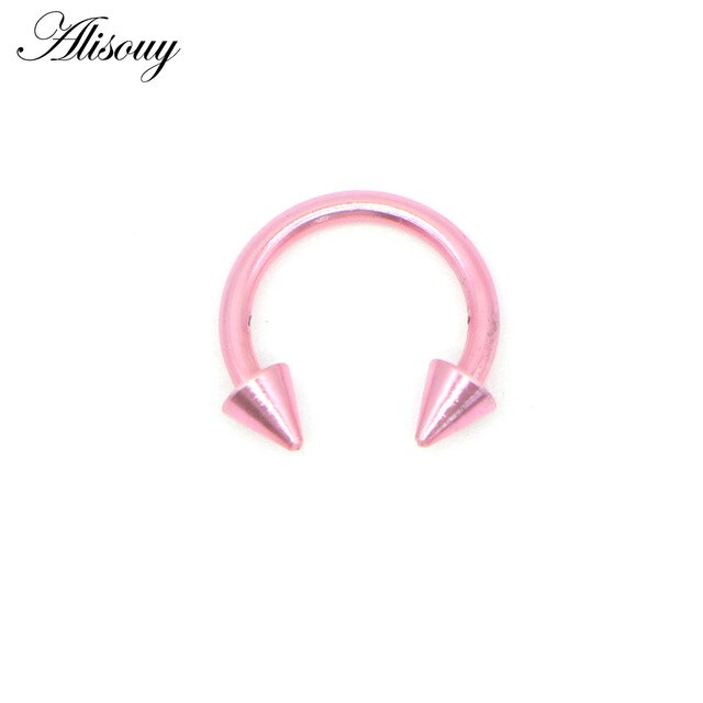 Alisouy 1pcs sugical Stainless Steel Spike Nose Septum Ring Eyebrow Tragus Ear Rings Body Piercing Jewelry for men women 8 color