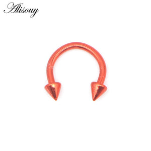 Alisouy 1pcs sugical Stainless Steel Spike Nose Septum Ring Eyebrow Tragus Ear Rings Body Piercing Jewelry for men women 8 color