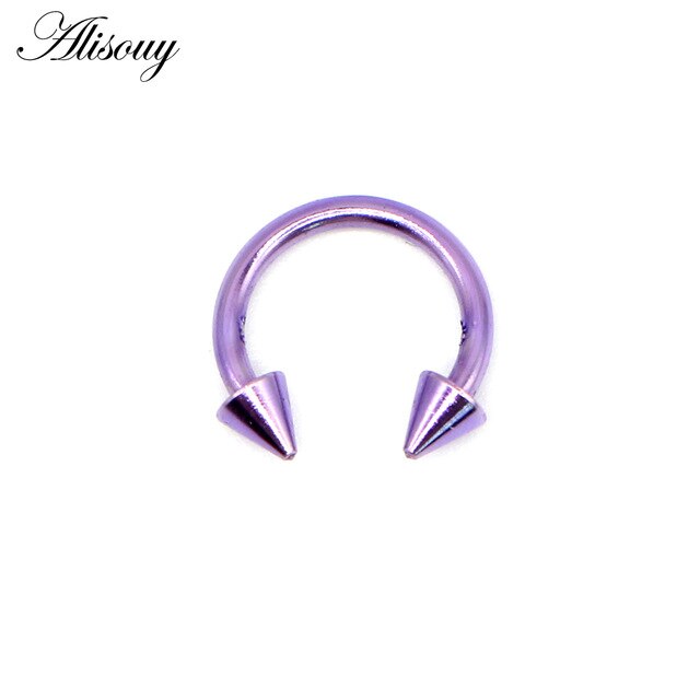 Alisouy 1pcs sugical Stainless Steel Spike Nose Septum Ring Eyebrow Tragus Ear Rings Body Piercing Jewelry for men women 8 color
