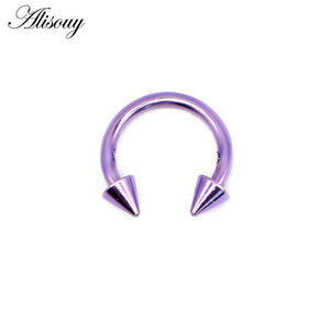 Alisouy 1pcs sugical Stainless Steel Spike Nose Septum Ring Eyebrow Tragus Ear Rings Body Piercing Jewelry for men women 8 color