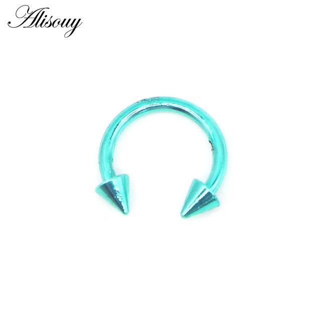 Alisouy 1pcs sugical Stainless Steel Spike Nose Septum Ring Eyebrow Tragus Ear Rings Body Piercing Jewelry for men women 8 color