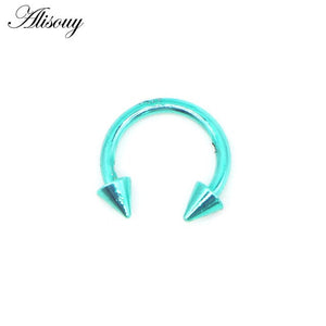 Alisouy 1pcs sugical Stainless Steel Spike Nose Septum Ring Eyebrow Tragus Ear Rings Body Piercing Jewelry for men women 8 color