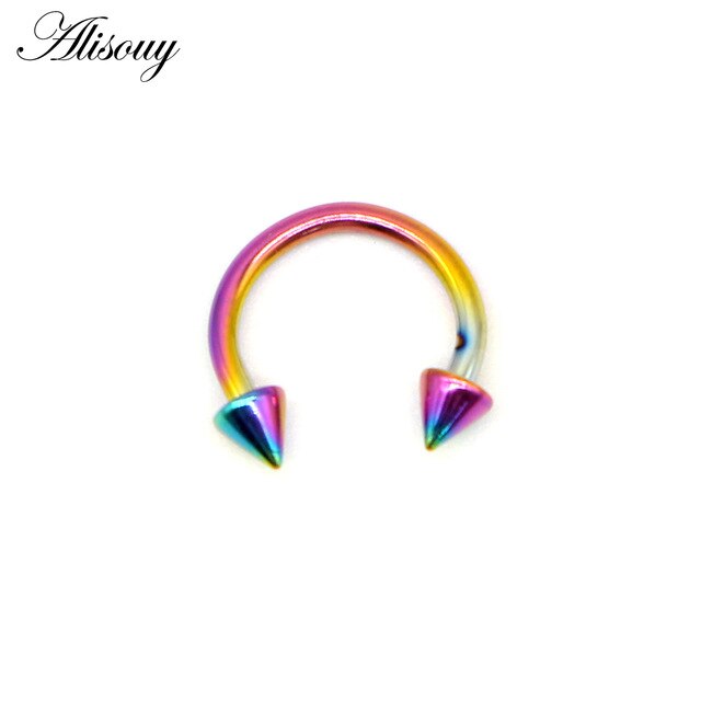 Alisouy 1pcs sugical Stainless Steel Spike Nose Septum Ring Eyebrow Tragus Ear Rings Body Piercing Jewelry for men women 8 color