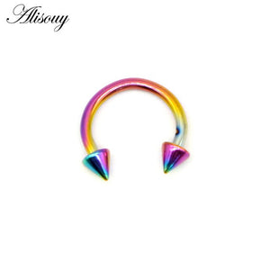 Alisouy 1pcs sugical Stainless Steel Spike Nose Septum Ring Eyebrow Tragus Ear Rings Body Piercing Jewelry for men women 8 color