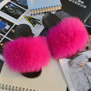Fashion Women Real Genuine Fox Fur Slippers Girls Lovely Fluffy Real Fox Fur Shoes Slides Luxury Brand Real Fox Fur Flat Sandals