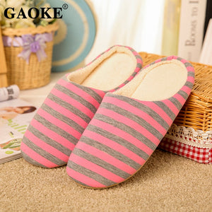 Striped Soft Bottom Home Slippers Cotton Warm Shoes Women Indoor Floor Slippers Non-slips Shoes For Bedroom House Woman Slippers