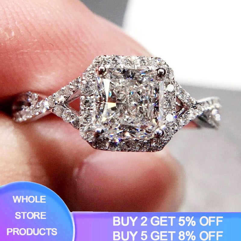 Luxury 2.5ct 925 Sterling Silver Rings For Women Gift Jewelry Fashion Square Design Zircon Bridal Wedding Engagement Ring Bijoux