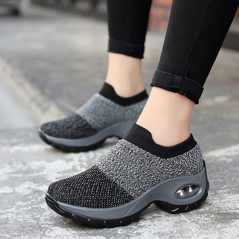 Adisputent New 2019 Summer Women Sneakers Fashion Breathable Mesh Casual Shoes Platform Sneakers For Women Black Sock Sneakers
